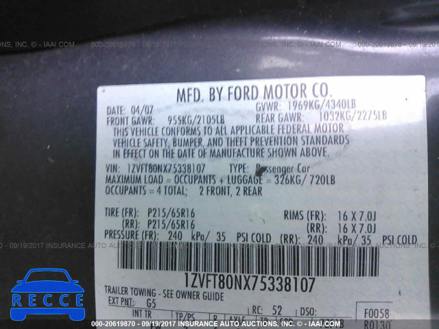 2007 Ford Mustang 1ZVFT80NX75338107 image 8