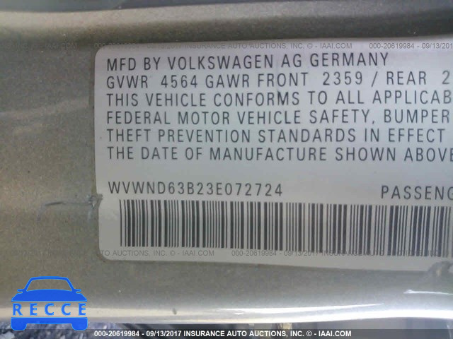 2003 Volkswagen Passat WVWND63B23E072724 image 8