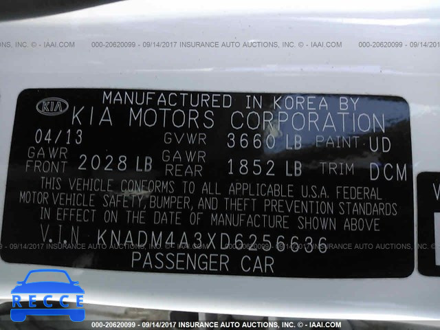 2013 KIA RIO KNADM4A3XD6256636 зображення 8