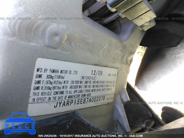 2007 Yamaha FJR1300 JYARP15E87A002379 зображення 9