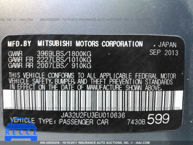 2014 Mitsubishi Lancer JA32U2FU3EU010636 image 8