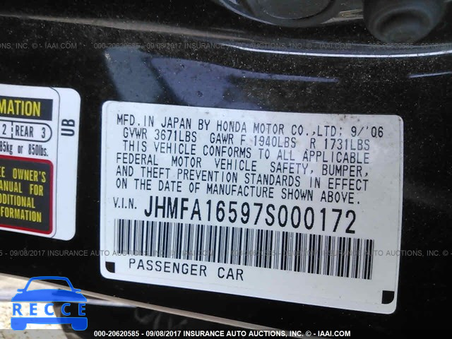 2007 Honda Civic JHMFA16597S000172 image 8