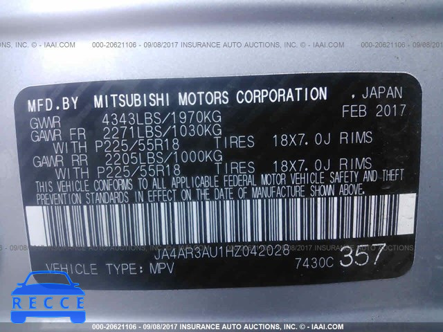 2017 MITSUBISHI OUTLANDER SPORT ES/SE JA4AR3AU1HZ042028 image 8