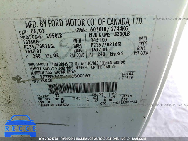 2003 Ford F150 2FTRF17W43CB00167 image 8