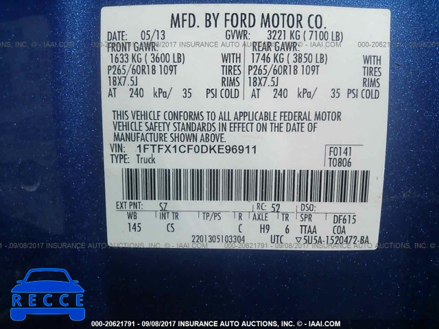 2013 Ford F150 1FTFX1CF0DKE96911 зображення 8