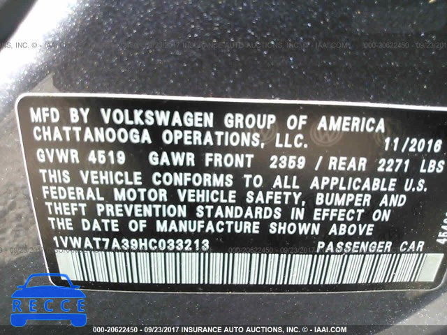 2017 VOLKSWAGEN PASSAT S 1VWAT7A39HC033213 image 8
