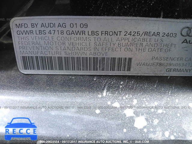 2009 Audi A4 PREMIUM PLUS WAUJF78K29N053412 image 8