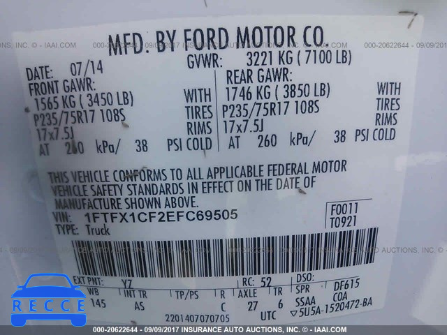 2014 Ford F150 1FTFX1CF2EFC69505 Bild 8