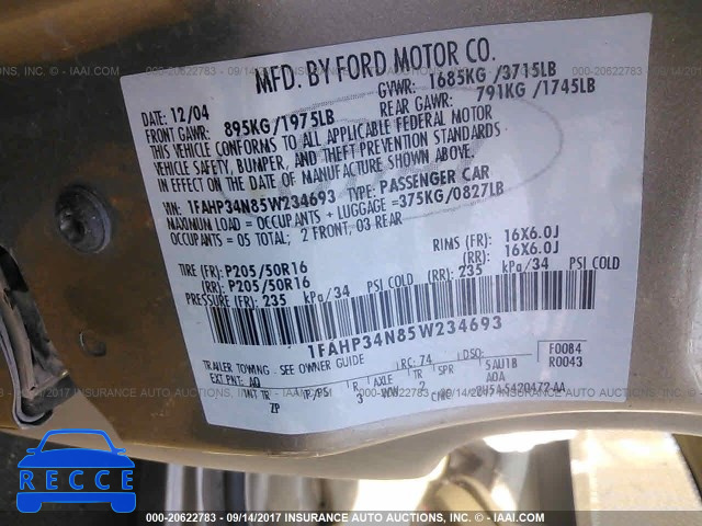 2005 Ford Focus 1FAHP34N85W234693 image 8