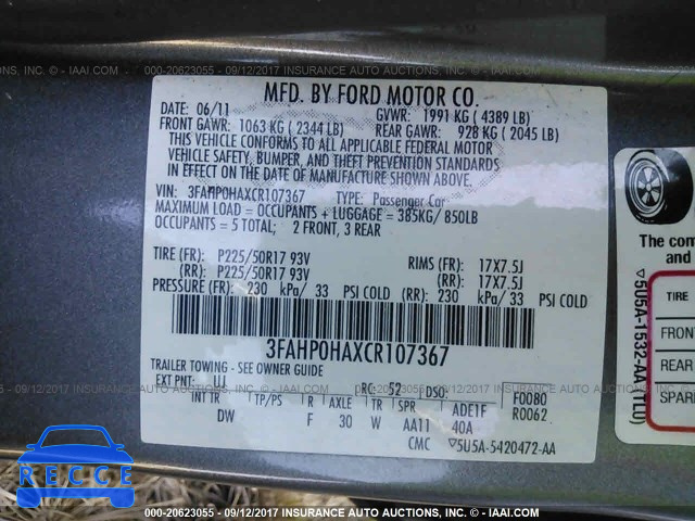 2012 Ford Fusion 3FAHP0HAXCR107367 image 8