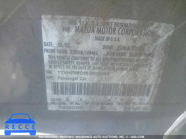 2006 Mazda 6 S 1YVHP80D065M00985 image 8