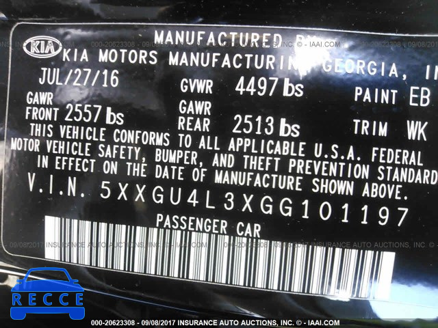 2016 KIA Optima 5XXGU4L3XGG101197 image 8