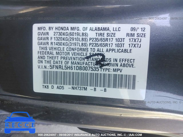 2013 Honda Odyssey 5FNRL5H61DB007535 image 8