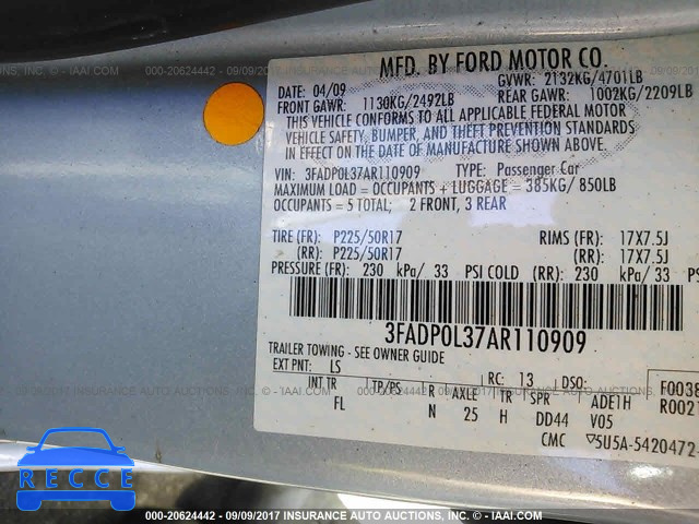 2010 FORD FUSION 3FADP0L37AR110909 image 8