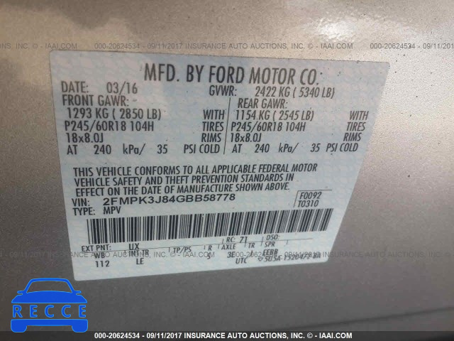 2016 Ford Edge 2FMPK3J84GBB58778 image 8