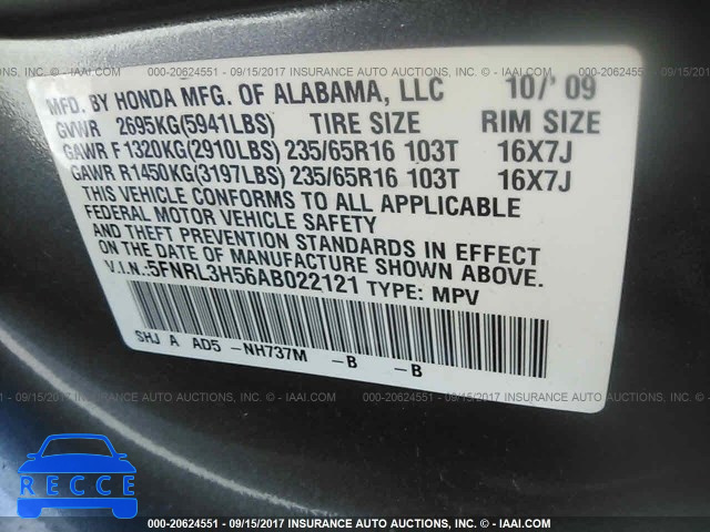 2010 Honda Odyssey 5FNRL3H56AB022121 image 8