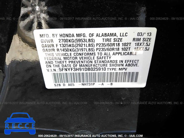 2013 Honda Pilot TOURING 5FNYF3H91DB025910 image 8