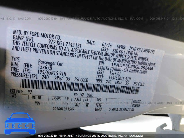 2016 Ford Focus 1FADP3E20GL262446 image 8