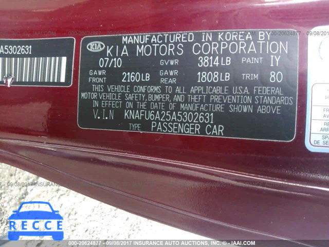 2010 KIA Forte KNAFU6A25A5302631 зображення 8