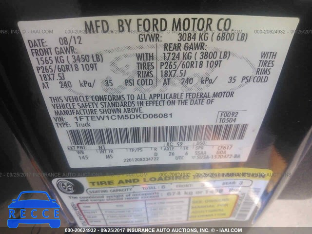 2013 Ford F150 SUPERCREW 1FTEW1CM5DKD06081 Bild 8