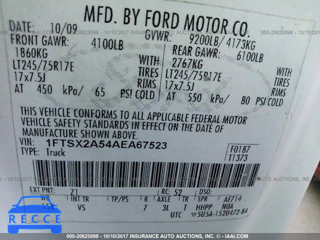 2010 Ford F250 SUPER DUTY 1FTSX2A54AEA67523 image 8