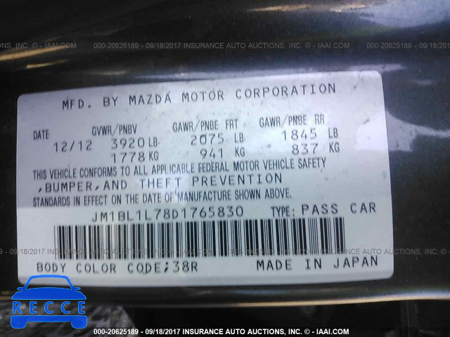 2013 Mazda 3 JM1BL1L78D1765830 image 8