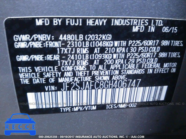 2016 Subaru Forester JF2SJAFC8GH406747 image 8