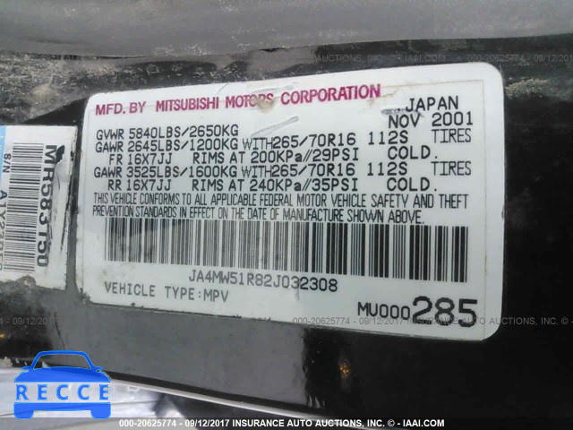 2002 Mitsubishi Montero JA4MW51R82J032308 Bild 8