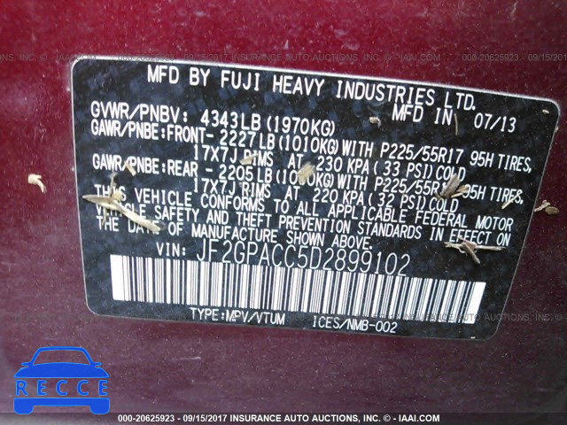 2013 Subaru Xv Crosstrek 2.0 PREMIUM JF2GPACC5D2899102 image 8