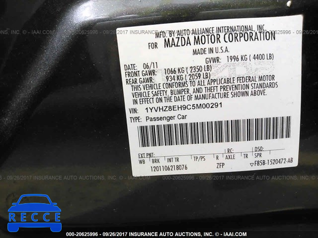 2012 Mazda 6 I 1YVHZ8EH9C5M00291 image 8