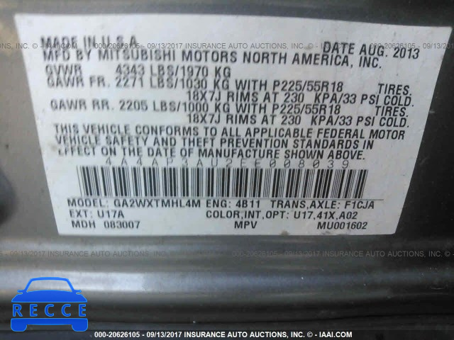 2014 Mitsubishi Outlander Sport ES 4A4AP3AU2EE008039 image 8