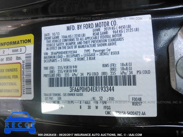 2014 Ford Fusion 3FA6P0HD4ER193344 зображення 8
