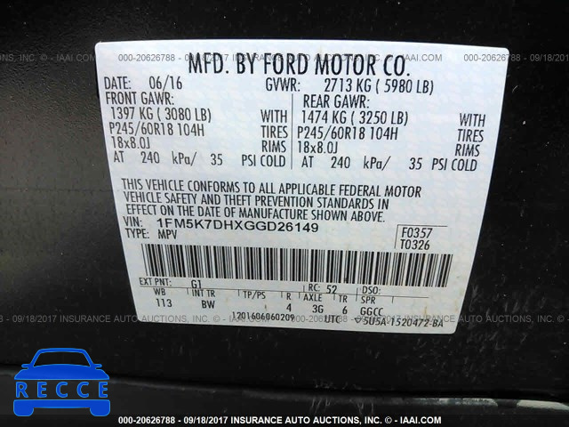 2016 Ford Explorer 1FM5K7DHXGGD26149 зображення 8