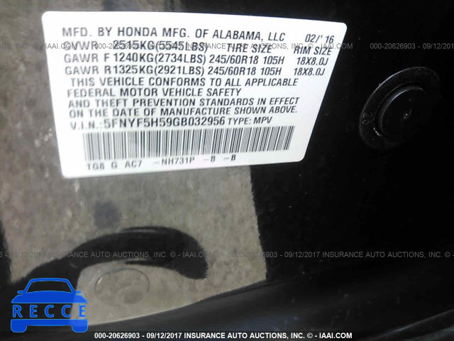 2016 Honda Pilot 5FNYF5H59GB032956 image 8