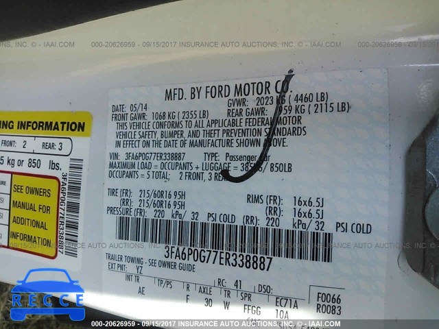 2014 Ford Fusion 3FA6P0G77ER338887 зображення 8