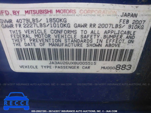 2008 Mitsubishi Lancer ES JA3AU26UX8U005515 image 8