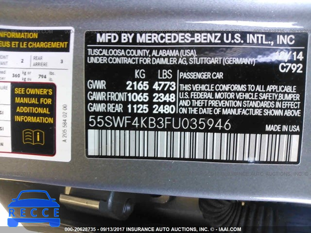2015 Mercedes-benz C 55SWF4KB3FU035946 зображення 8