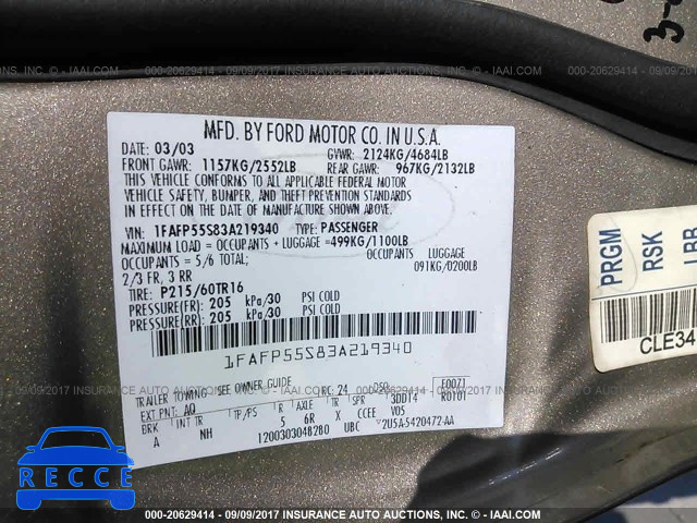 2003 Ford Taurus 1FAFP55S83A219340 image 8