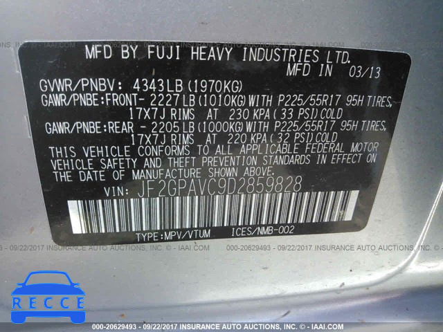 2013 Subaru Xv Crosstrek 2.0 PREMIUM JF2GPAVC9D2859828 image 8