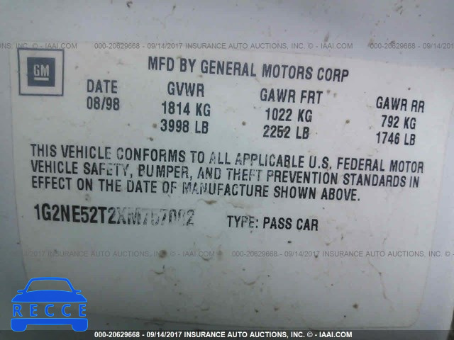 1999 Pontiac Grand Am SE 1G2NE52T2XM757002 image 8