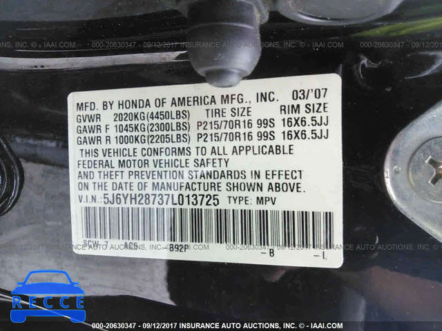 2007 Honda Element EX 5J6YH28737L013725 зображення 8