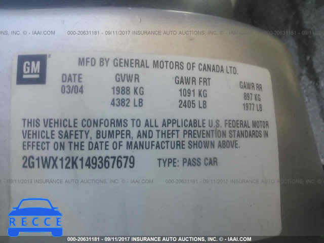 2004 Chevrolet Monte Carlo SS 2G1WX12K149367679 зображення 8