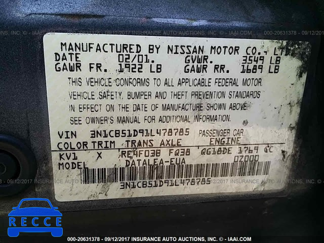 2001 Nissan Sentra XE/GXE 3N1CB51D91L478785 image 8