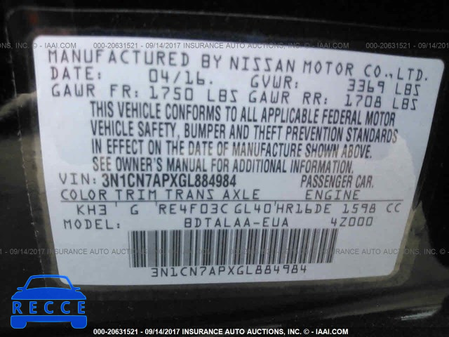2016 Nissan Versa 3N1CN7APXGL884984 image 8