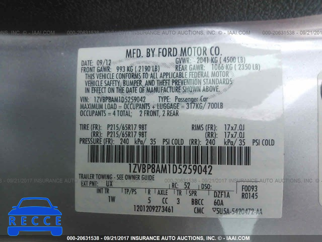 2013 Ford Mustang 1ZVBP8AM1D5259042 зображення 8