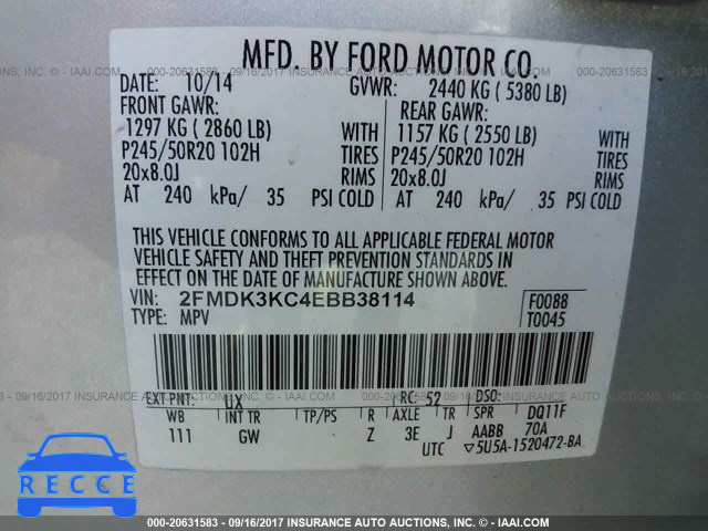 2014 Ford Edge LIMITED 2FMDK3KC4EBB38114 зображення 8