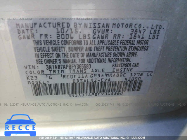 2015 Nissan Sentra 3N1AB7AP8FY365580 image 8