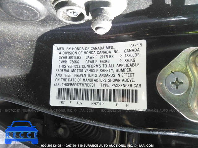 2015 Honda Civic 2HGFB6E57FH703791 зображення 8