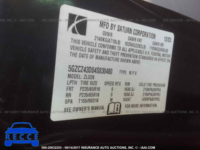 2004 SATURN VUE 5GZCZ43D04S830480 image 8