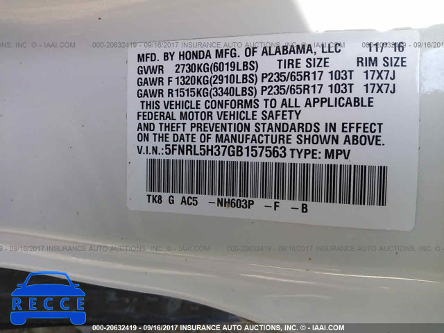 2016 HONDA ODYSSEY SE 5FNRL5H37GB157563 image 8